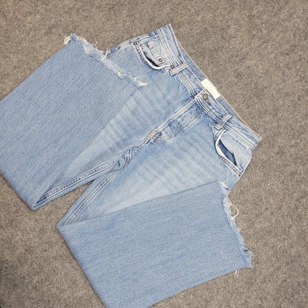 Free People Jeans Womens 26 Blue Denim Streetwear Grunge Frayed Hem‎ Button Fly